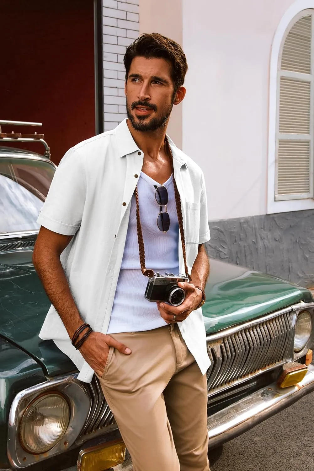 PJ PAUL JONES Mens Short Sleeve Cotton Shirts Lightweight Button Down Shirt Casual Summer Shirts for Men