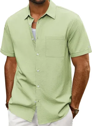 PJ PAUL JONES Mens Short Sleeve Cotton Shirts Lightweight Button Down Shirt Casual Summer Shirts for Men
