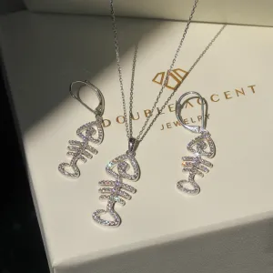 Platinum Gleam Fishbone Ensemble: A Dazzling Earring & Necklace Set