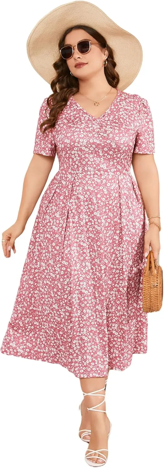 Plus Size Maxi Dress Womens Summer Casual Boho Floral Empire Waist Plus Size Flowy Dress Plus Size Dresses for Curvy Women