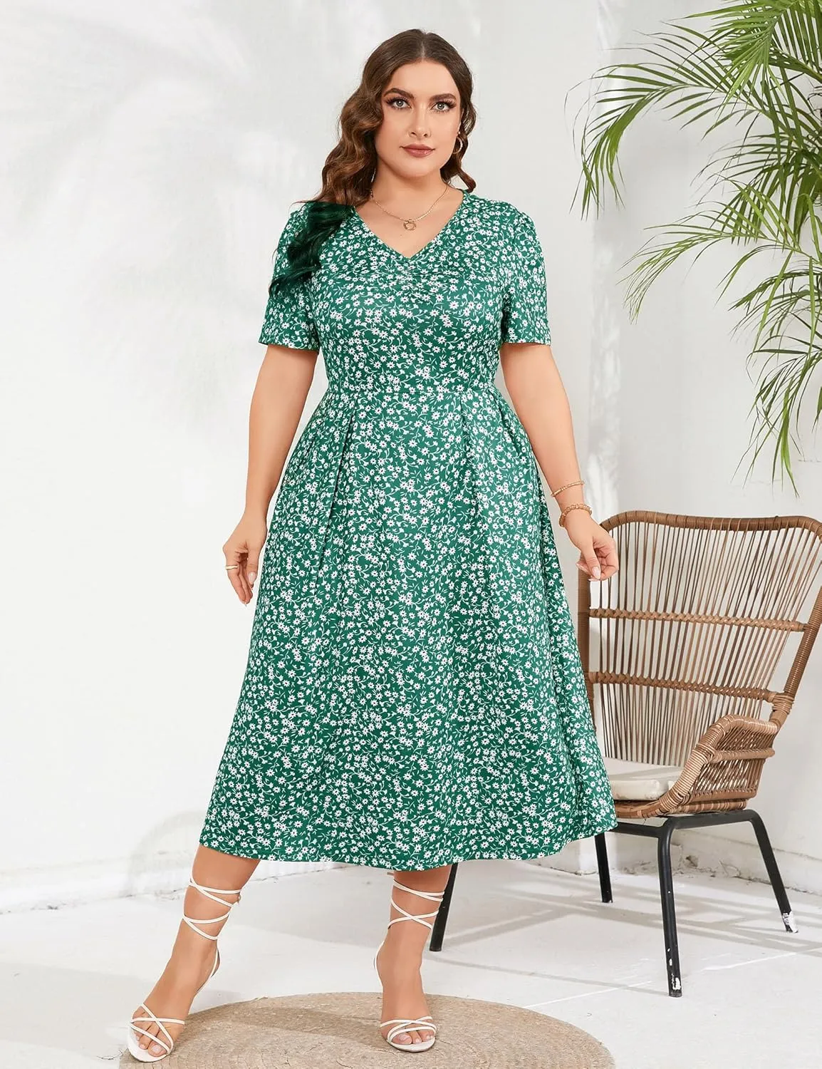 Plus Size Maxi Dress Womens Summer Casual Boho Floral Empire Waist Plus Size Flowy Dress Plus Size Dresses for Curvy Women