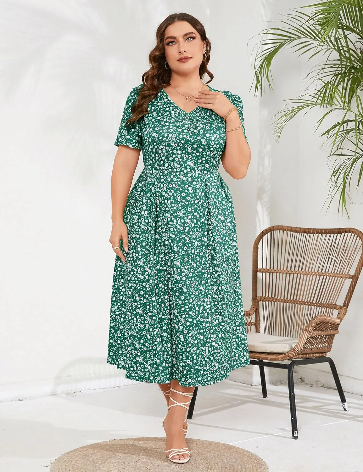 Plus Size Maxi Dress Womens Summer Casual Boho Floral Empire Waist Plus Size Flowy Dress Plus Size Dresses for Curvy Women