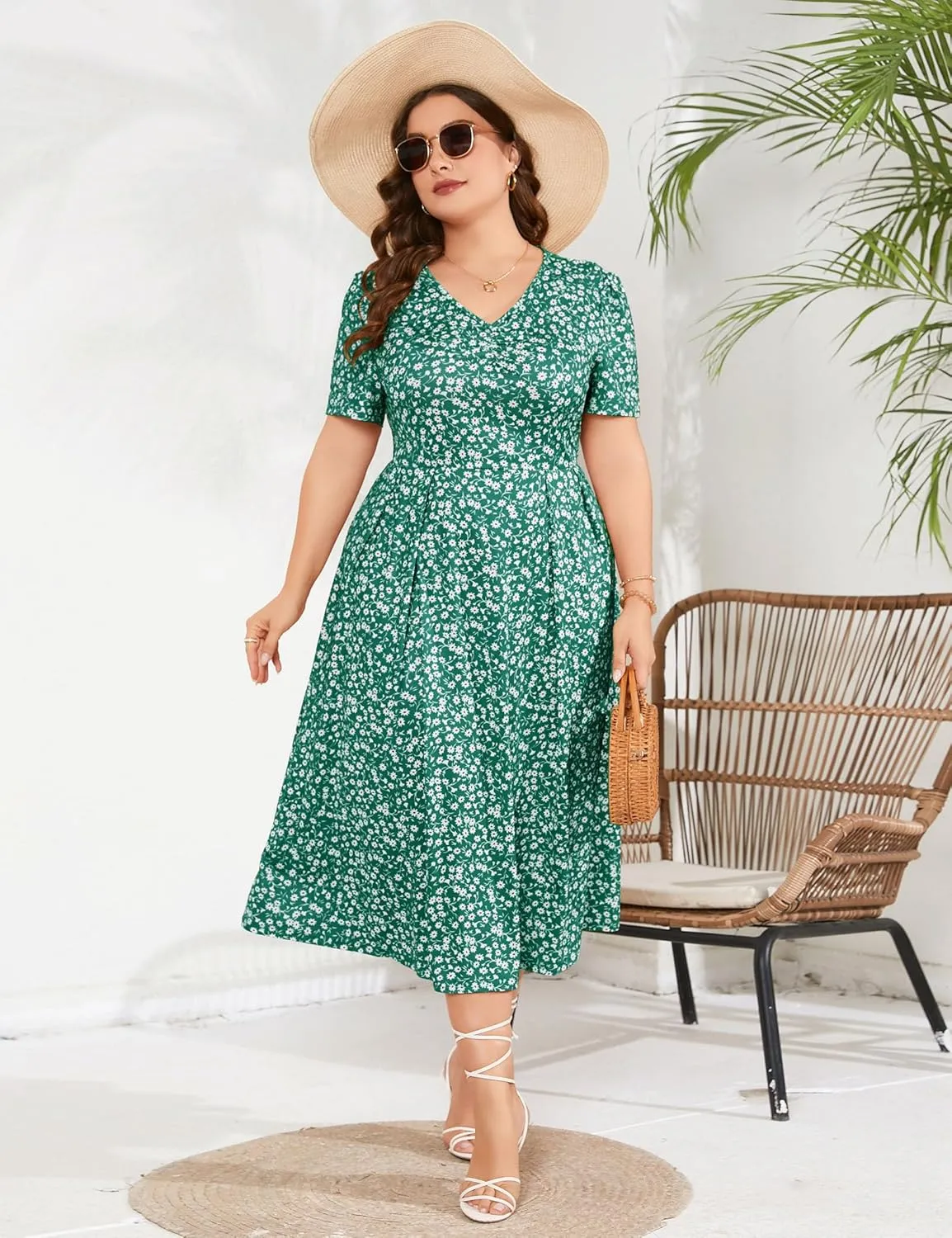 Plus Size Maxi Dress Womens Summer Casual Boho Floral Empire Waist Plus Size Flowy Dress Plus Size Dresses for Curvy Women