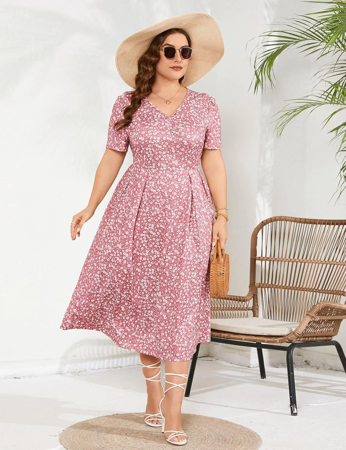 Plus Size Maxi Dress Womens Summer Casual Boho Floral Empire Waist Plus Size Flowy Dress Plus Size Dresses for Curvy Women