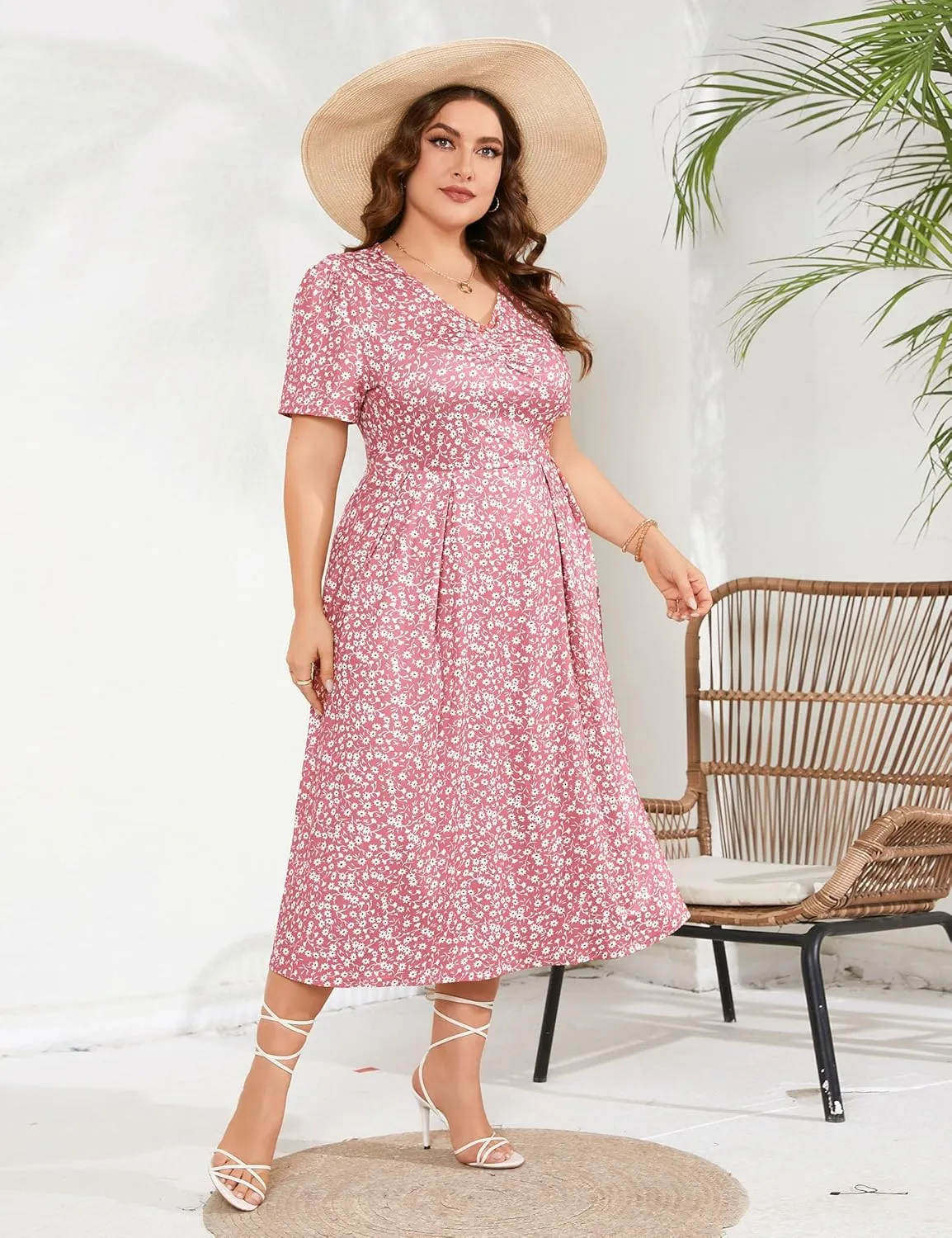 Plus Size Maxi Dress Womens Summer Casual Boho Floral Empire Waist Plus Size Flowy Dress Plus Size Dresses for Curvy Women