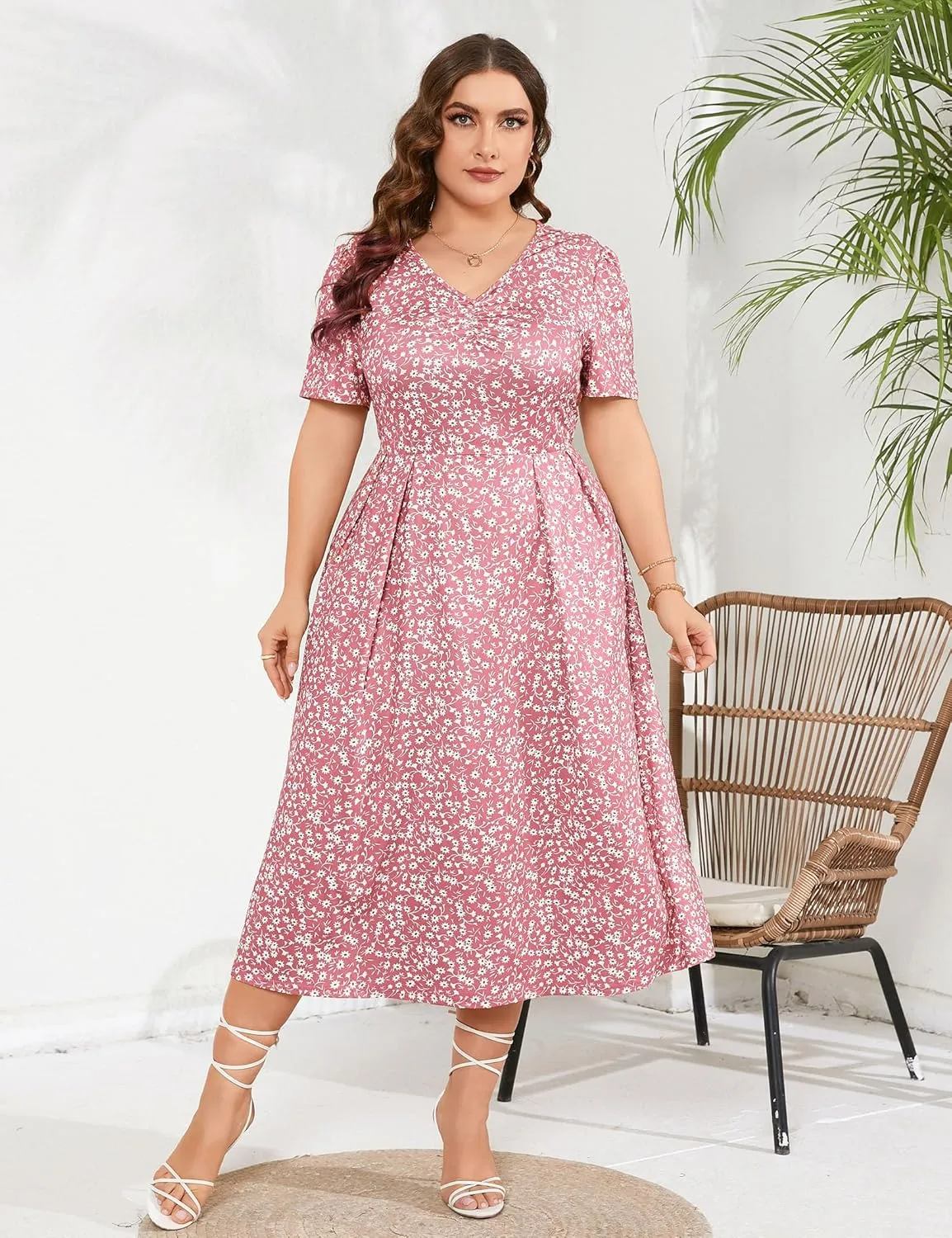 Plus Size Maxi Dress Womens Summer Casual Boho Floral Empire Waist Plus Size Flowy Dress Plus Size Dresses for Curvy Women