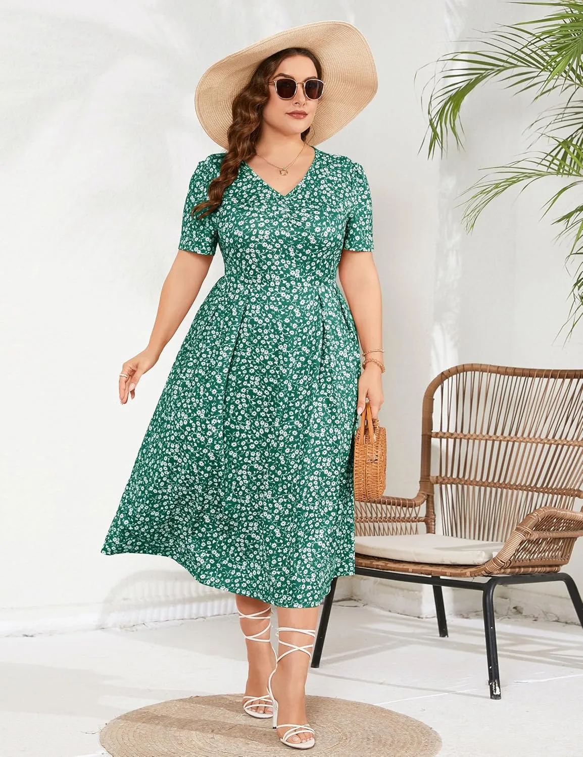 Plus Size Maxi Dress Womens Summer Casual Boho Floral Empire Waist Plus Size Flowy Dress Plus Size Dresses for Curvy Women
