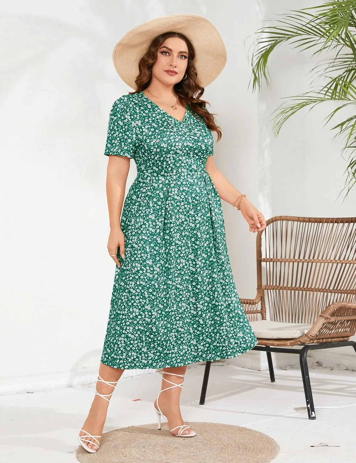 Plus Size Maxi Dress Womens Summer Casual Boho Floral Empire Waist Plus Size Flowy Dress Plus Size Dresses for Curvy Women