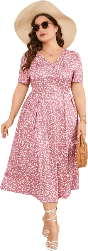 Plus Size Maxi Dress Womens Summer Casual Boho Floral Empire Waist Plus Size Flowy Dress Plus Size Dresses for Curvy Women