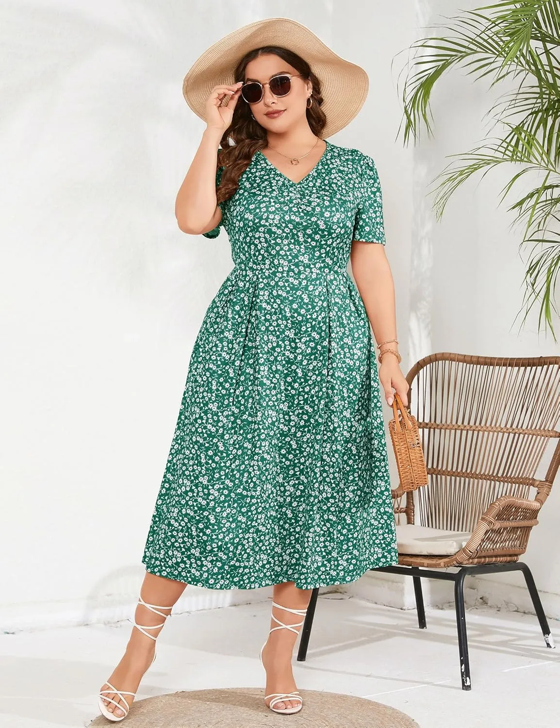 Plus Size Maxi Dress Womens Summer Casual Boho Floral Empire Waist Plus Size Flowy Dress Plus Size Dresses for Curvy Women