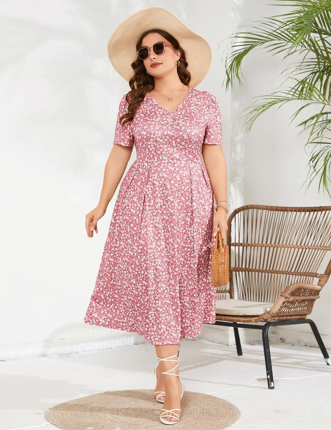 Plus Size Maxi Dress Womens Summer Casual Boho Floral Empire Waist Plus Size Flowy Dress Plus Size Dresses for Curvy Women