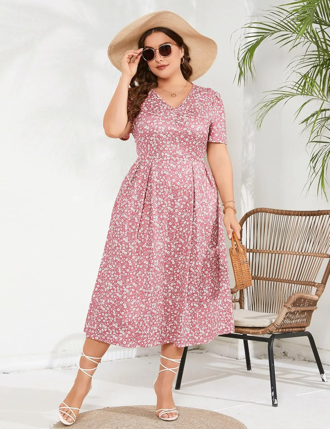 Plus Size Maxi Dress Womens Summer Casual Boho Floral Empire Waist Plus Size Flowy Dress Plus Size Dresses for Curvy Women