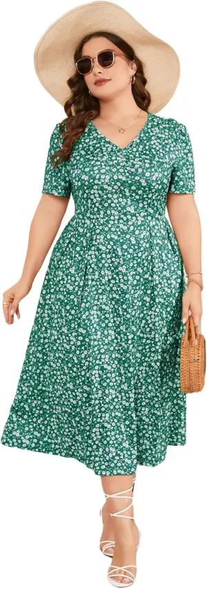 Plus Size Maxi Dress Womens Summer Casual Boho Floral Empire Waist Plus Size Flowy Dress Plus Size Dresses for Curvy Women