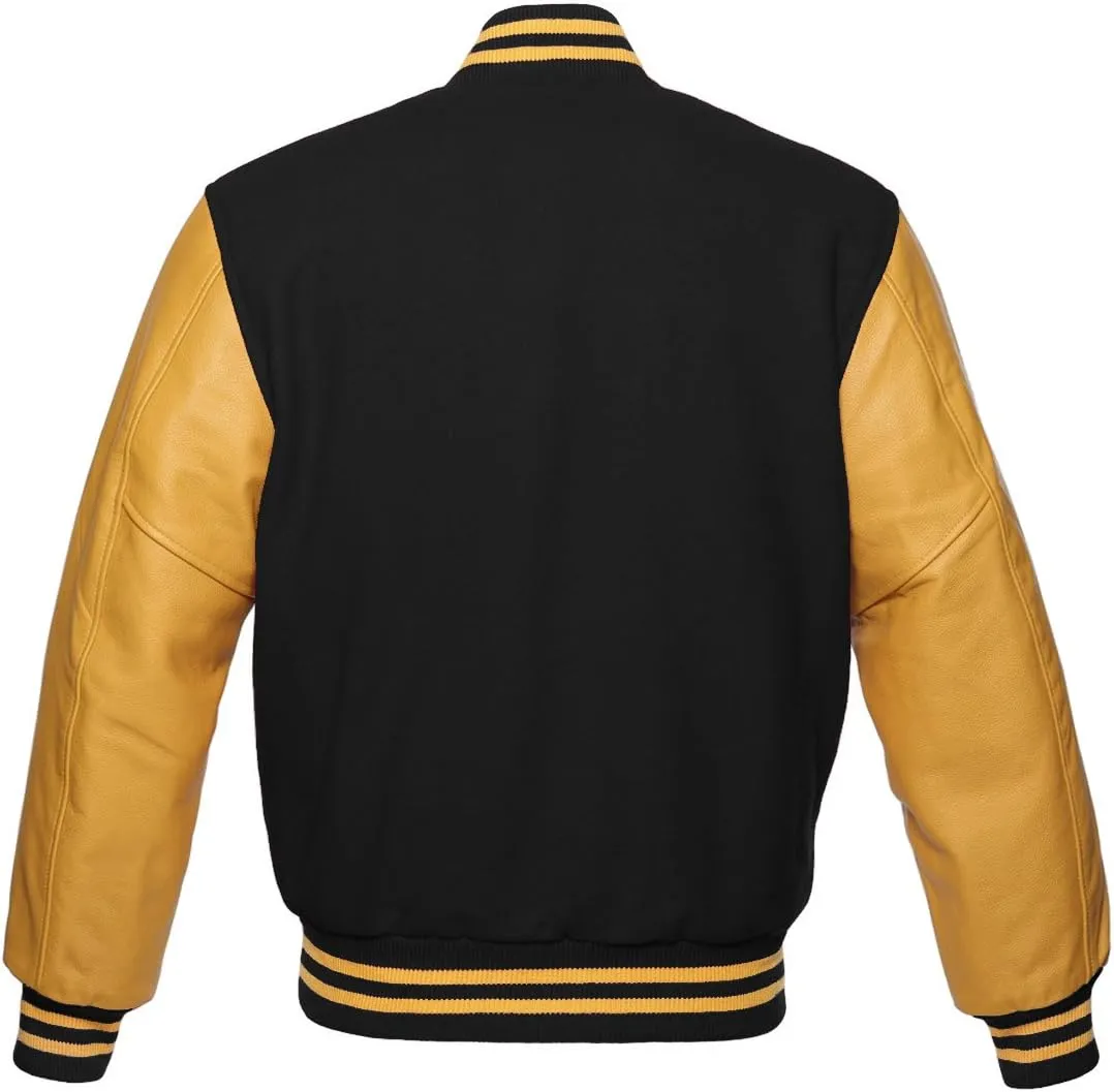 Premium Letterman Baseball School College Bomber Varsity Jacket Purple & Gold Genuine Leather Sleeves