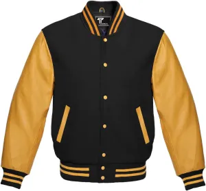 Premium Letterman Baseball School College Bomber Varsity Jacket Purple & Gold Genuine Leather Sleeves