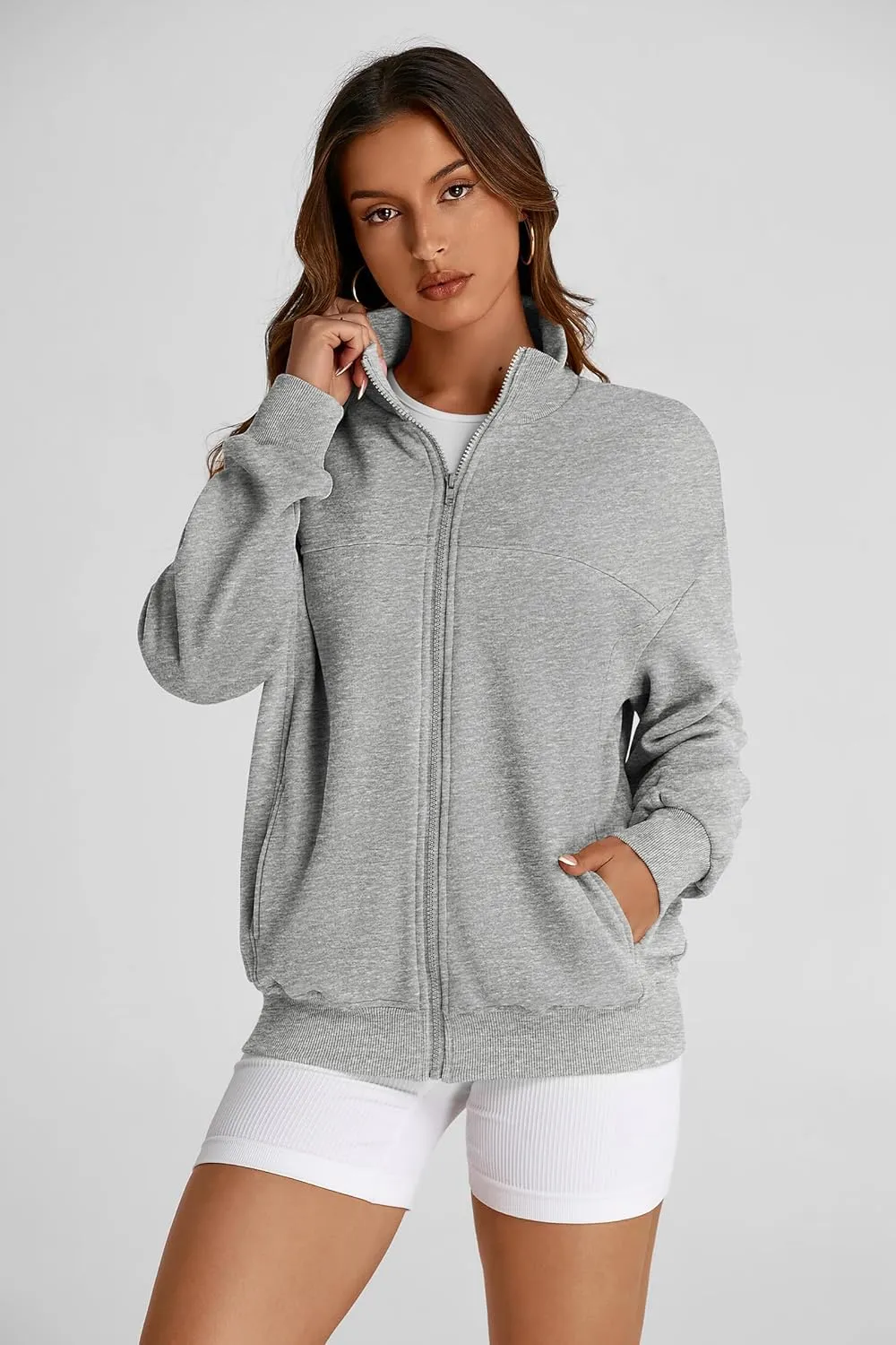 PRETTYGARDEN Women's 2025 Spring Fall Fashion Full Zip Up Sweatshirt Long Sleeve Loose Fit Trendy Casual Jacket with Pockets