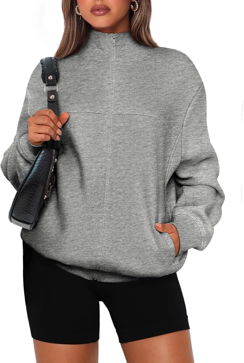 PRETTYGARDEN Women's 2025 Spring Fall Fashion Full Zip Up Sweatshirt Long Sleeve Loose Fit Trendy Casual Jacket with Pockets