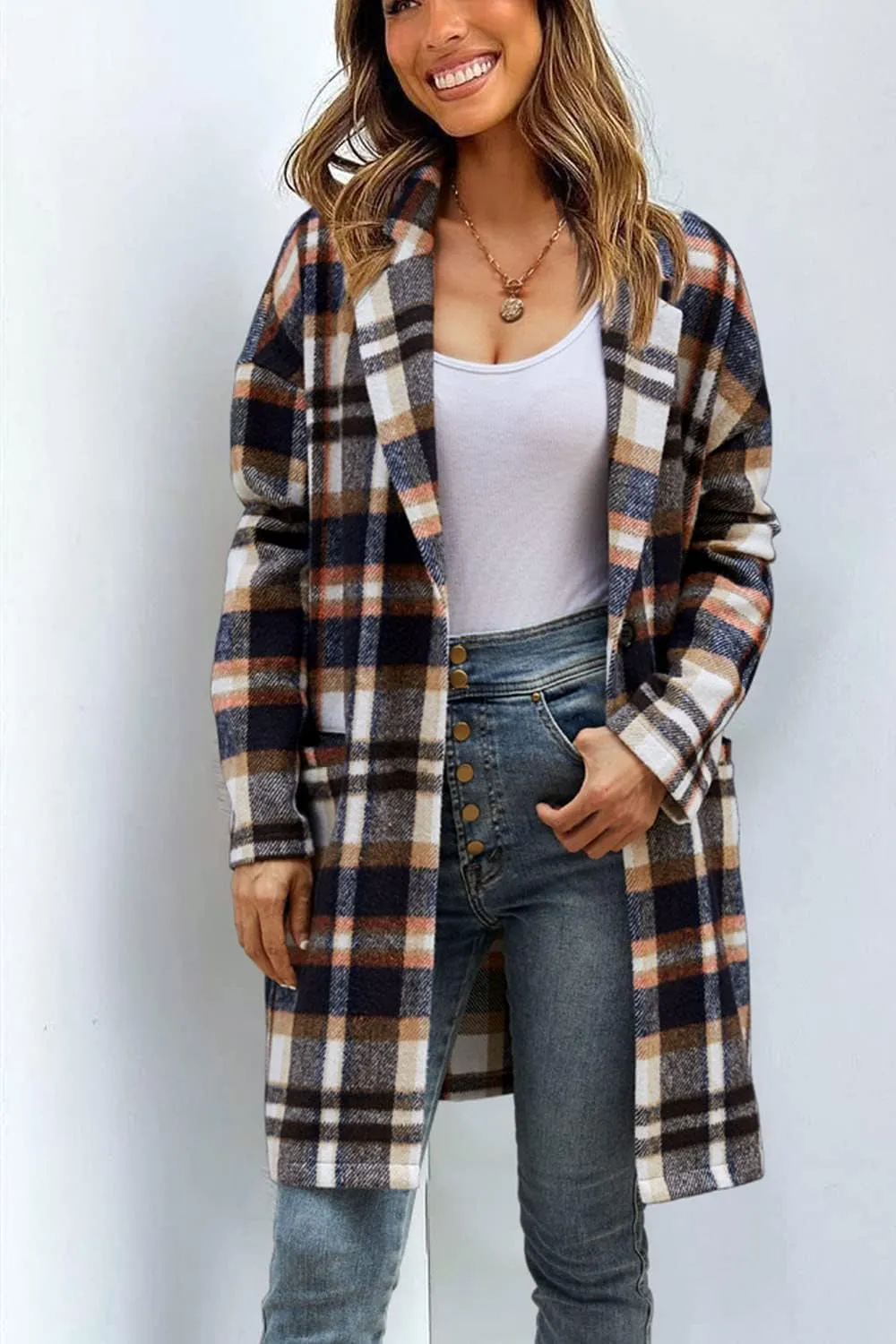 PRETTYGARDEN Women's Plaid Shacket Jacket Trendy Casual Button Wool Blend Winter Tartan Trench Coat with Pockets
