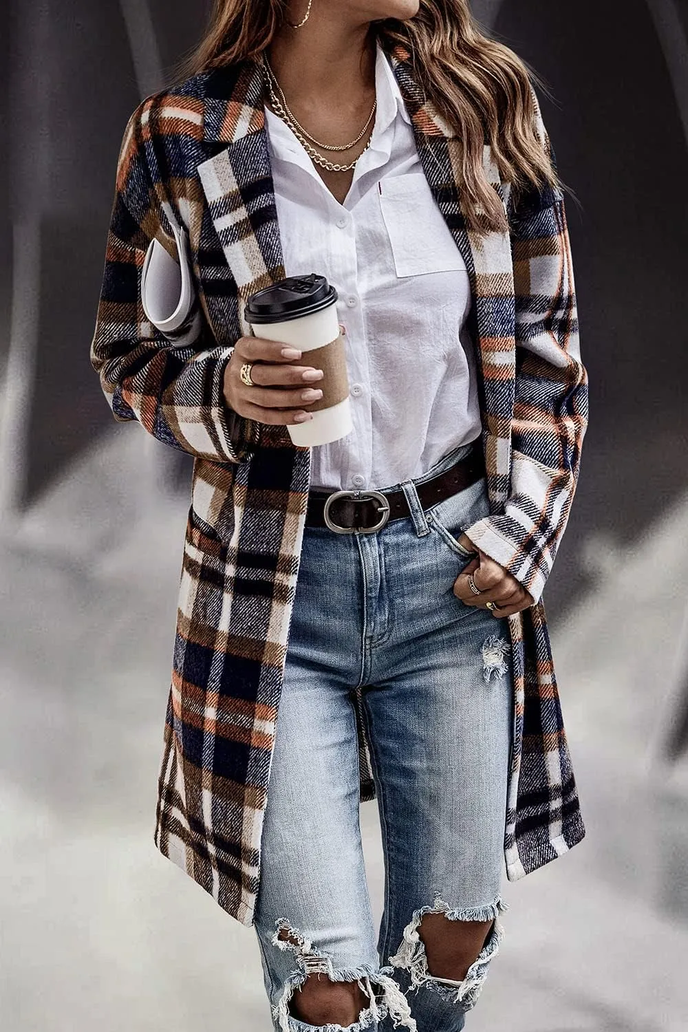 PRETTYGARDEN Women's Plaid Shacket Jacket Trendy Casual Button Wool Blend Winter Tartan Trench Coat with Pockets