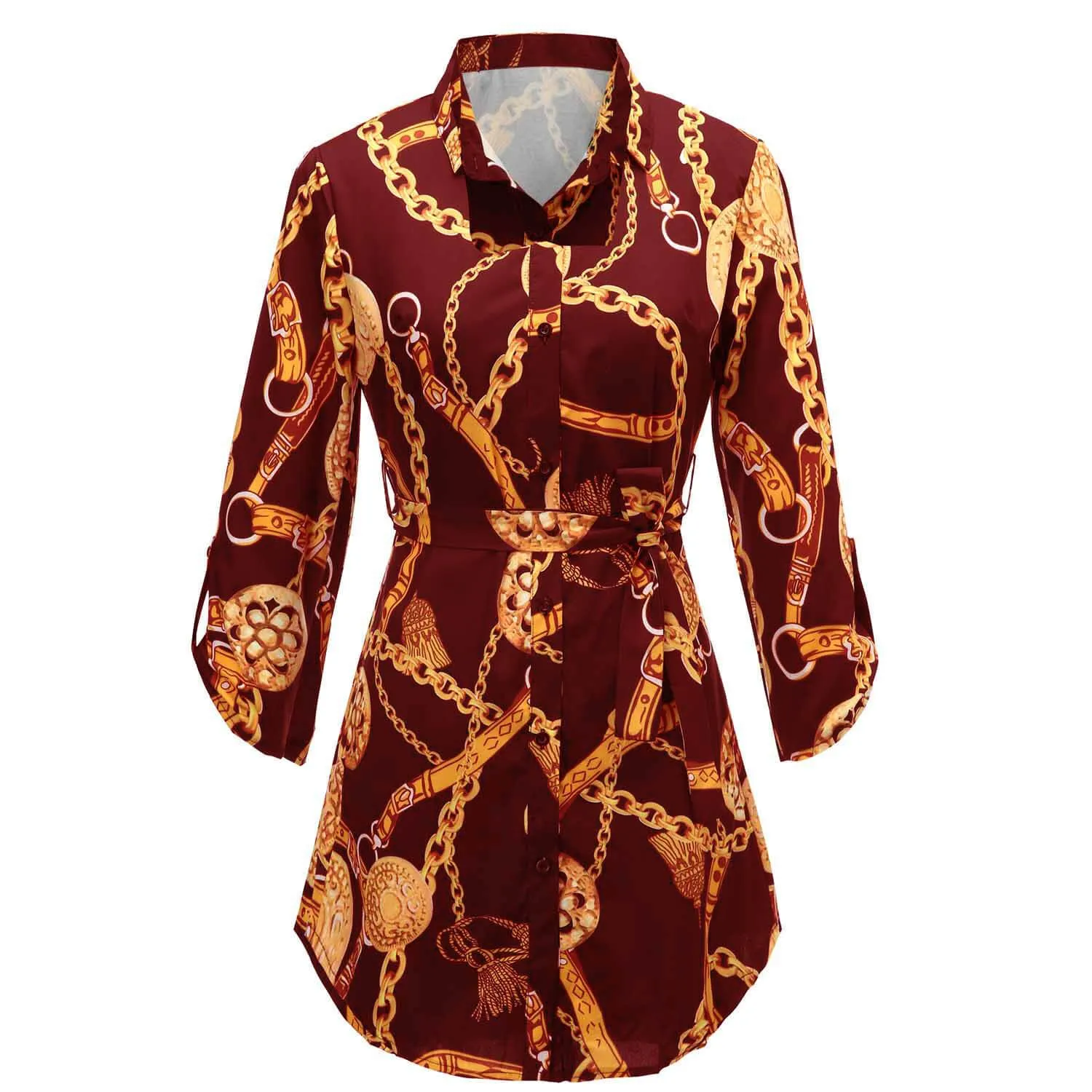Print Slim Long Irregular Blouse