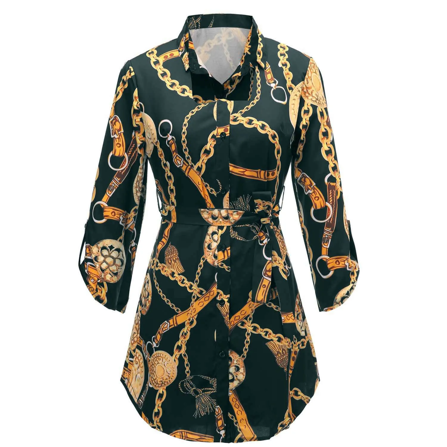 Print Slim Long Irregular Blouse