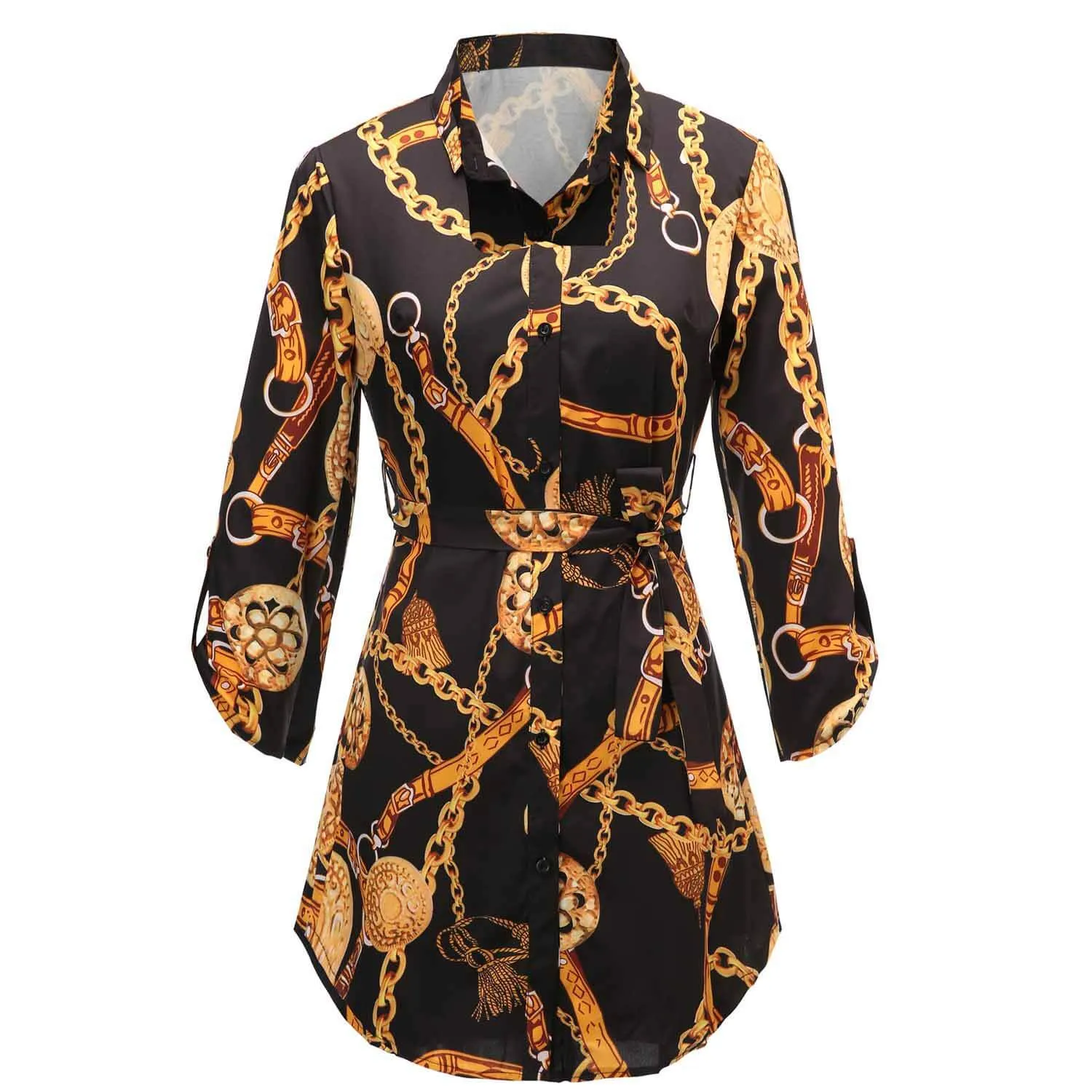 Print Slim Long Irregular Blouse