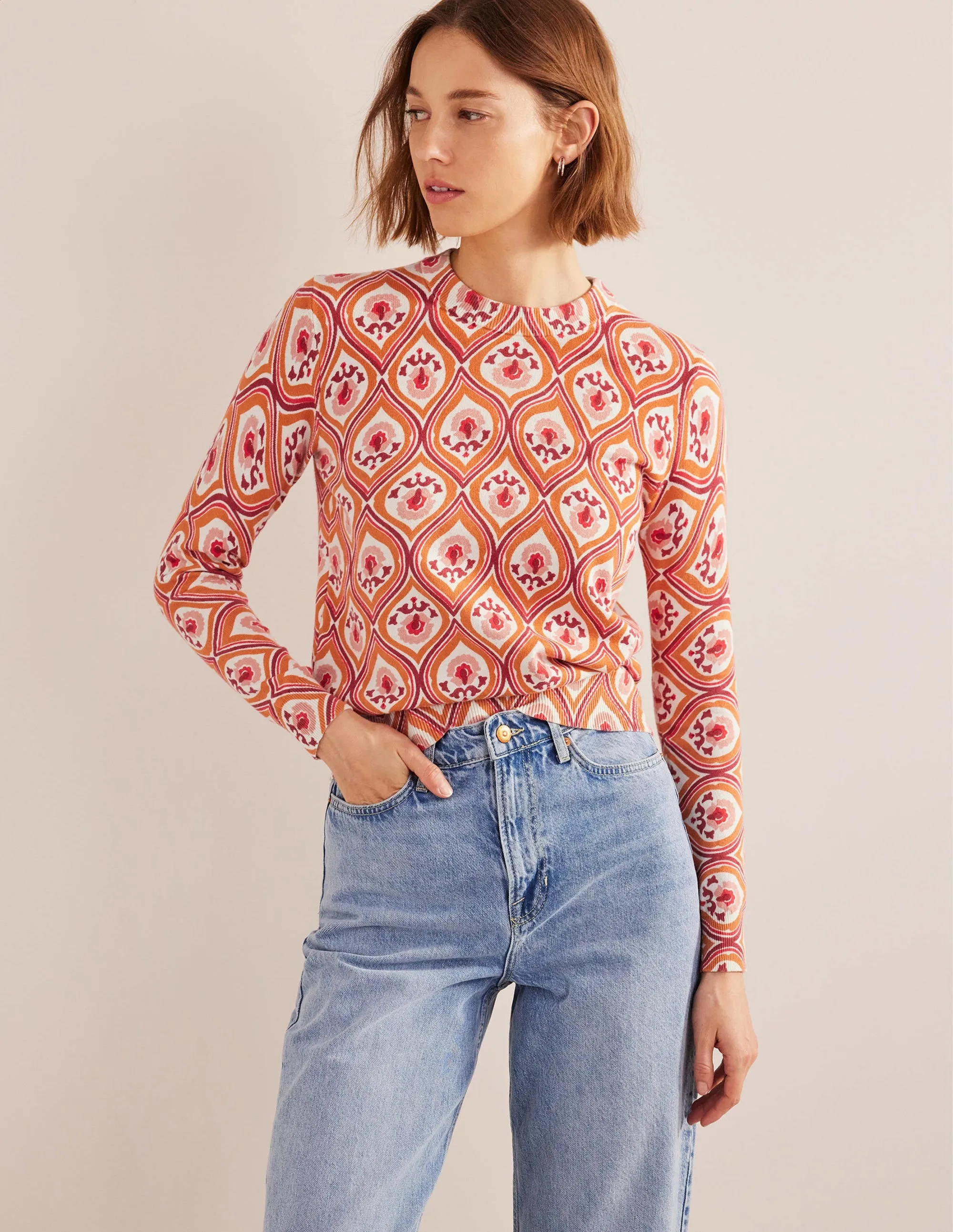Printed High Neck Jumper-Kumquat, Geo Cascade