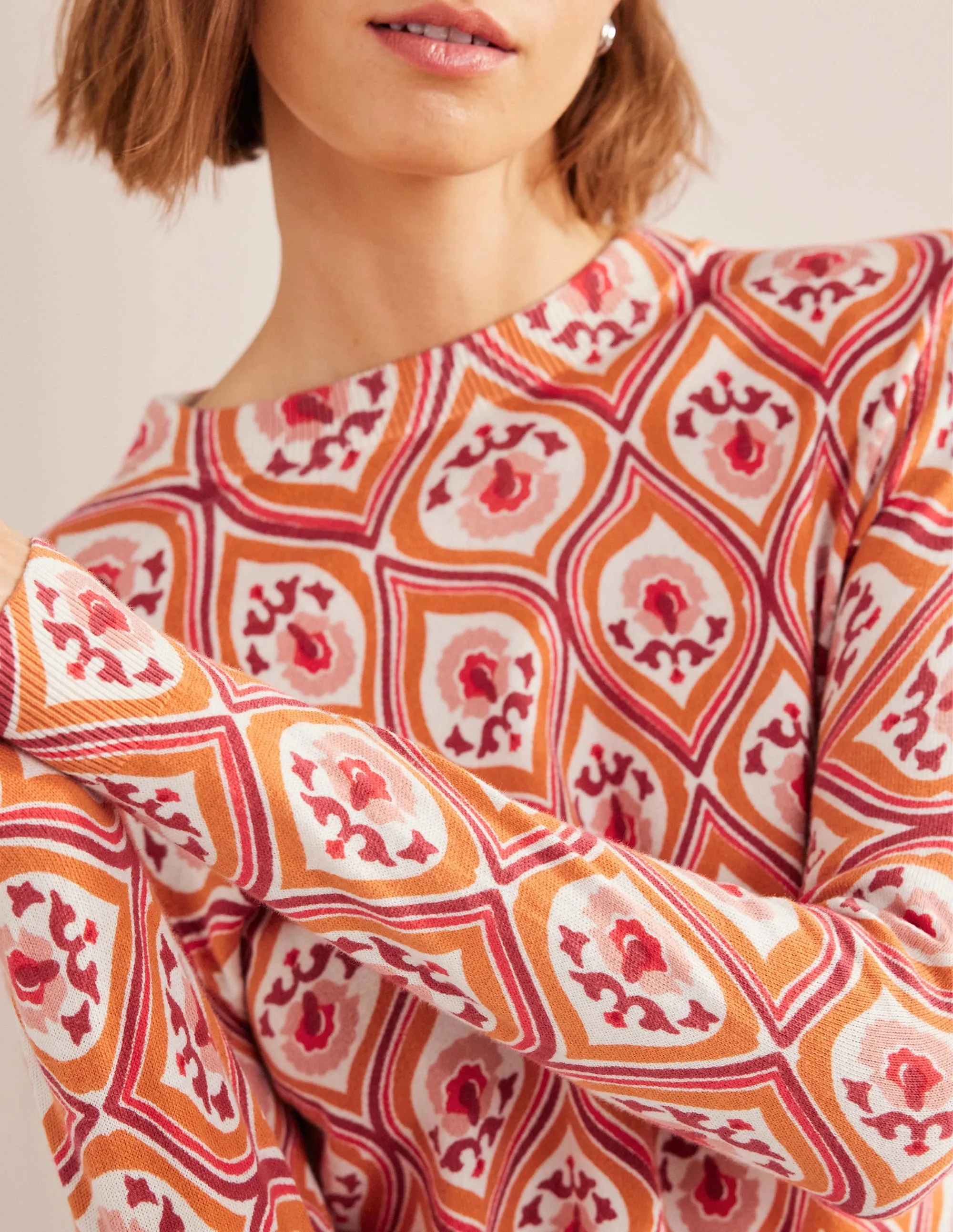 Printed High Neck Jumper-Kumquat, Geo Cascade