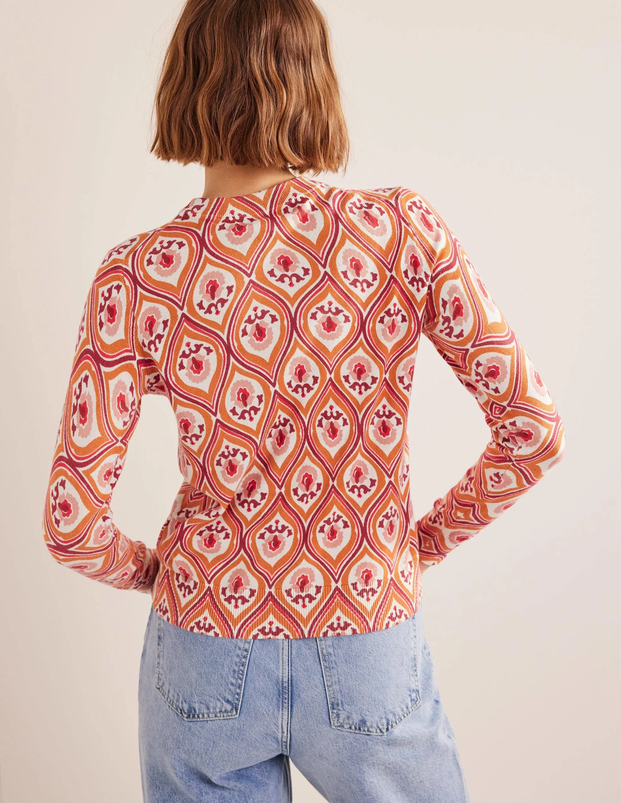 Printed High Neck Jumper-Kumquat, Geo Cascade
