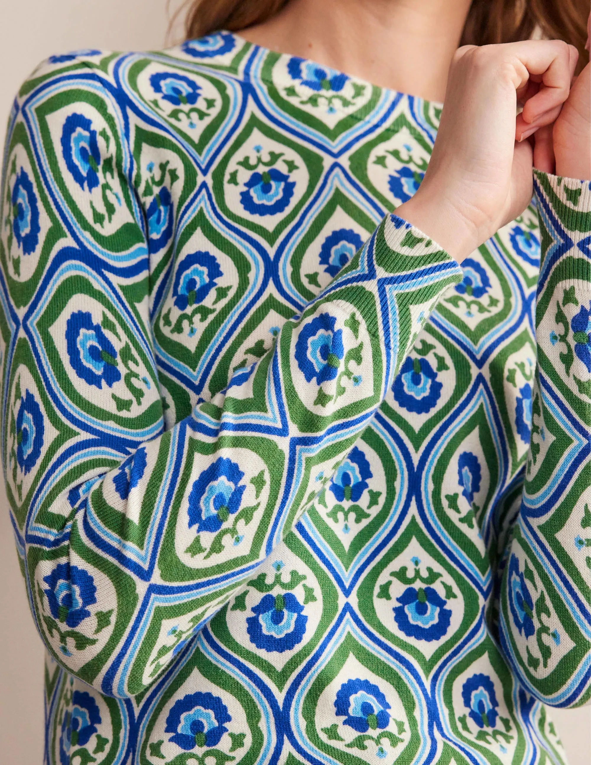 Printed High Neck Jumper-Rolling Hills, Geo Cascade