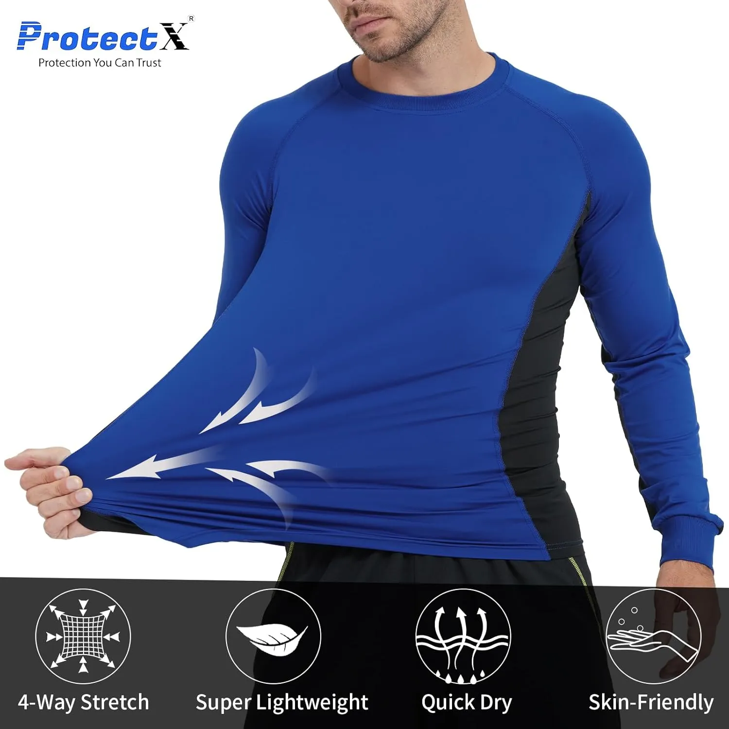 ProtectX 2 Pack Men's Long Sleeve Sun Protection Shirts Quick Dry UPF 50  Athletic Shirt for Workout Hiking Fishing