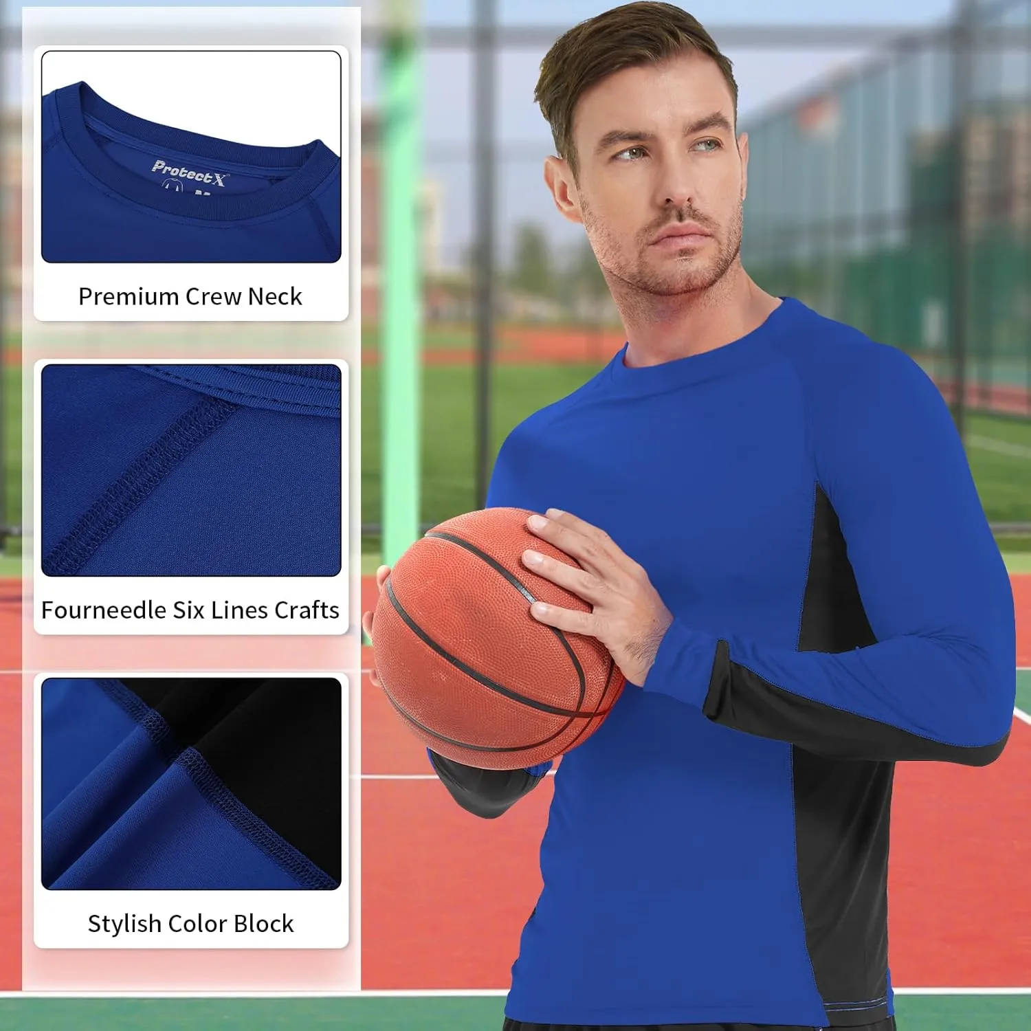 ProtectX 2 Pack Men's Long Sleeve Sun Protection Shirts Quick Dry UPF 50  Athletic Shirt for Workout Hiking Fishing