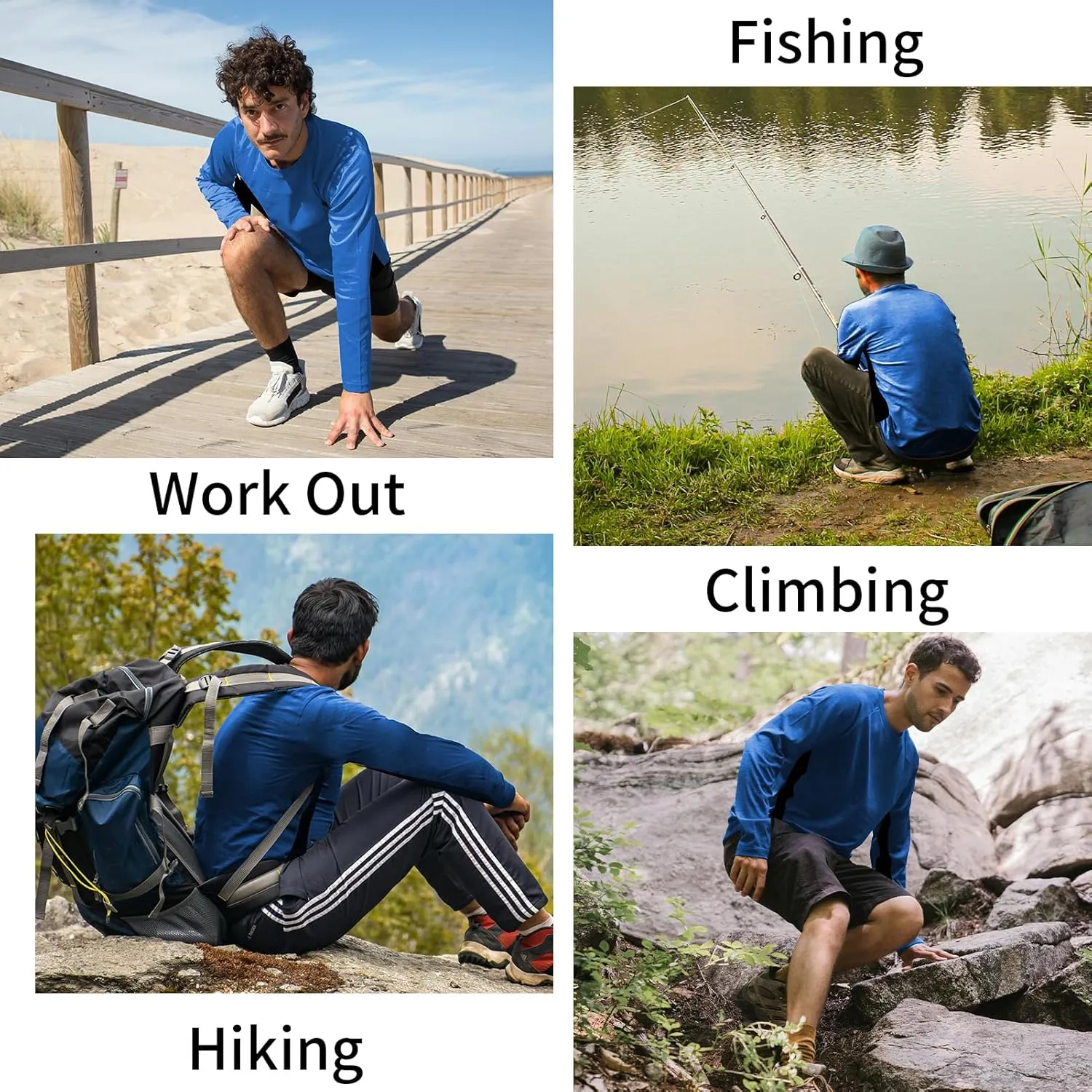 ProtectX 2 Pack Men's Long Sleeve Sun Protection Shirts Quick Dry UPF 50  Athletic Shirt for Workout Hiking Fishing