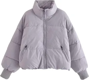 Puffer Coat for Women Winter Warm Bread Jacket Stand Collar Zipper Short Down Coat Fluffy Baggy Cotton-Padded Clothes