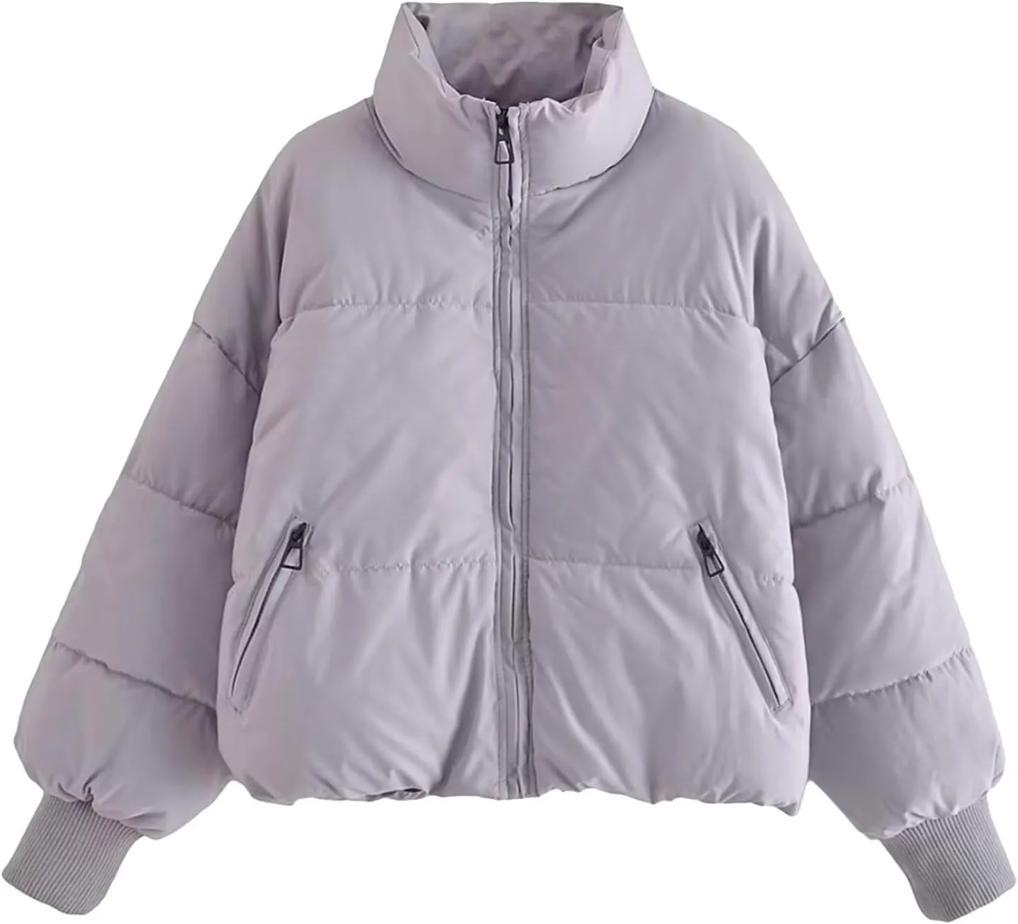 Puffer Coat for Women Winter Warm Bread Jacket Stand Collar Zipper Short Down Coat Fluffy Baggy Cotton-Padded Clothes