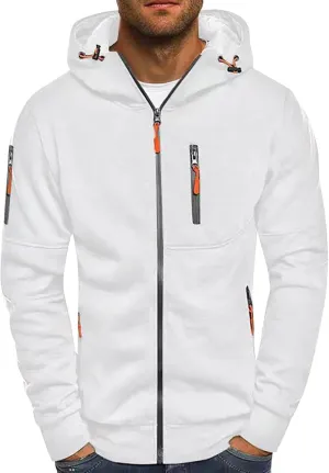 Pullover & Full Zip Mens' Autumn Winter Long Sleeve Zipper Hooded Sweatshirt Men's Hooded Fleece Sweatshirt With