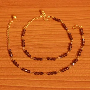 Purple Beaded Gold Plated Anklets