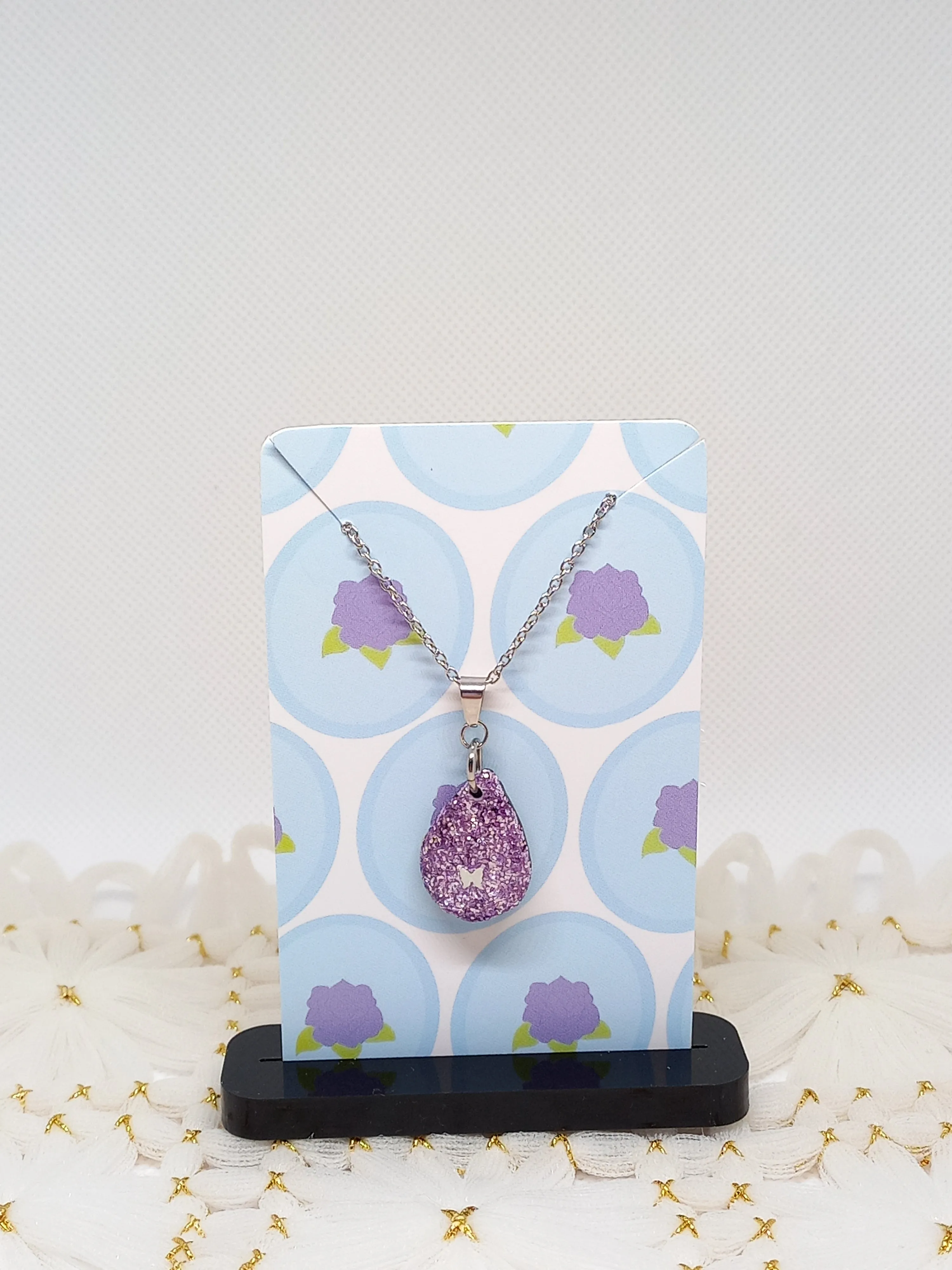 Purple Glittery Teardrop Necklace | Sparkles Collection
