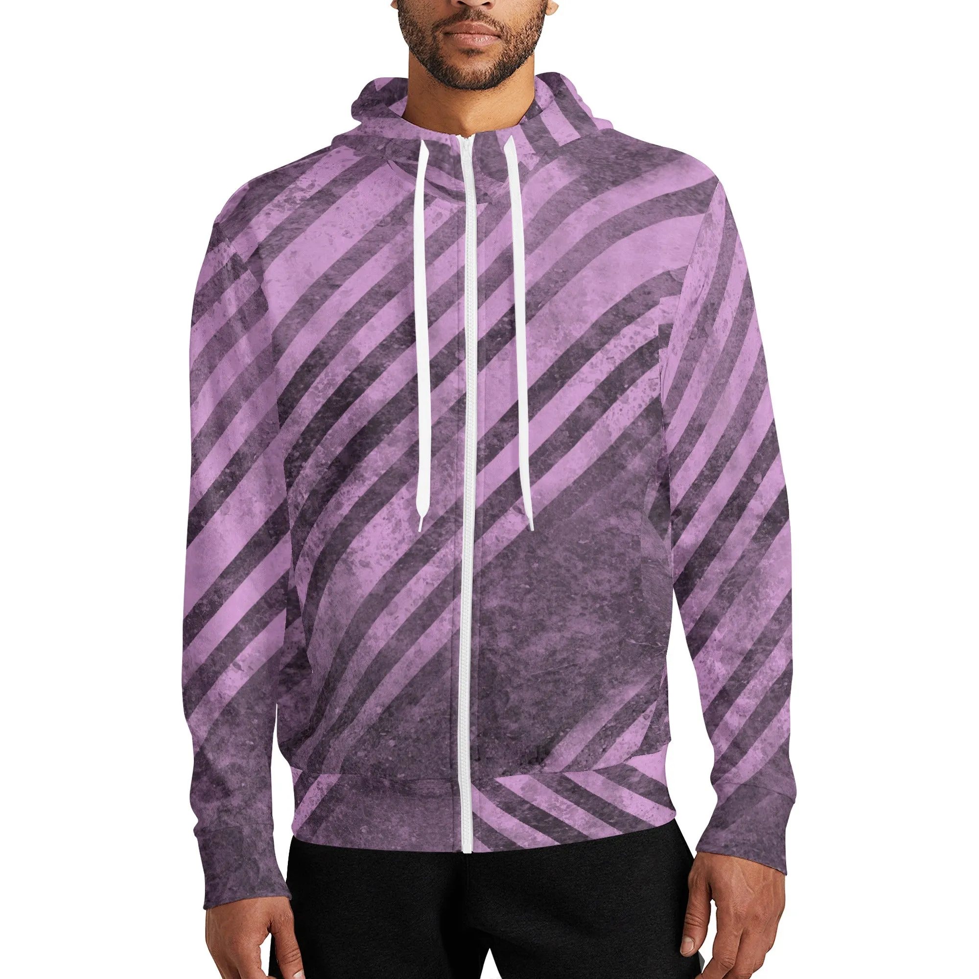 Purple Stripes Full Zipper Turtleneck Hoodie