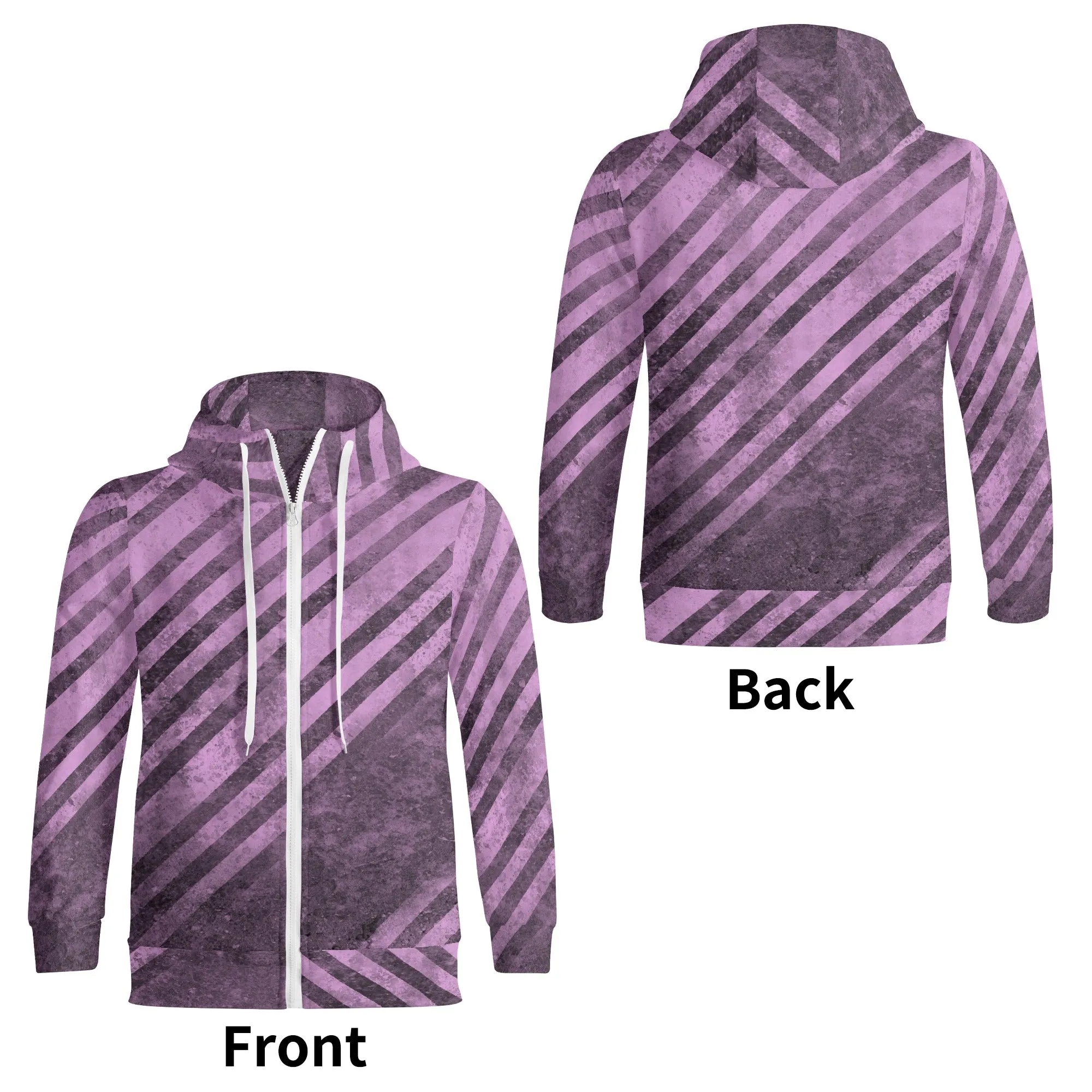 Purple Stripes Full Zipper Turtleneck Hoodie
