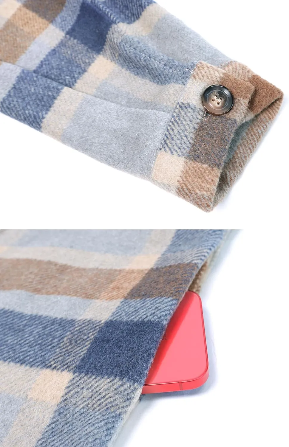 PUWEI Women's Casual Lapel Button Down Long Plaid Shirt Coat Tartan Shacket Jacket