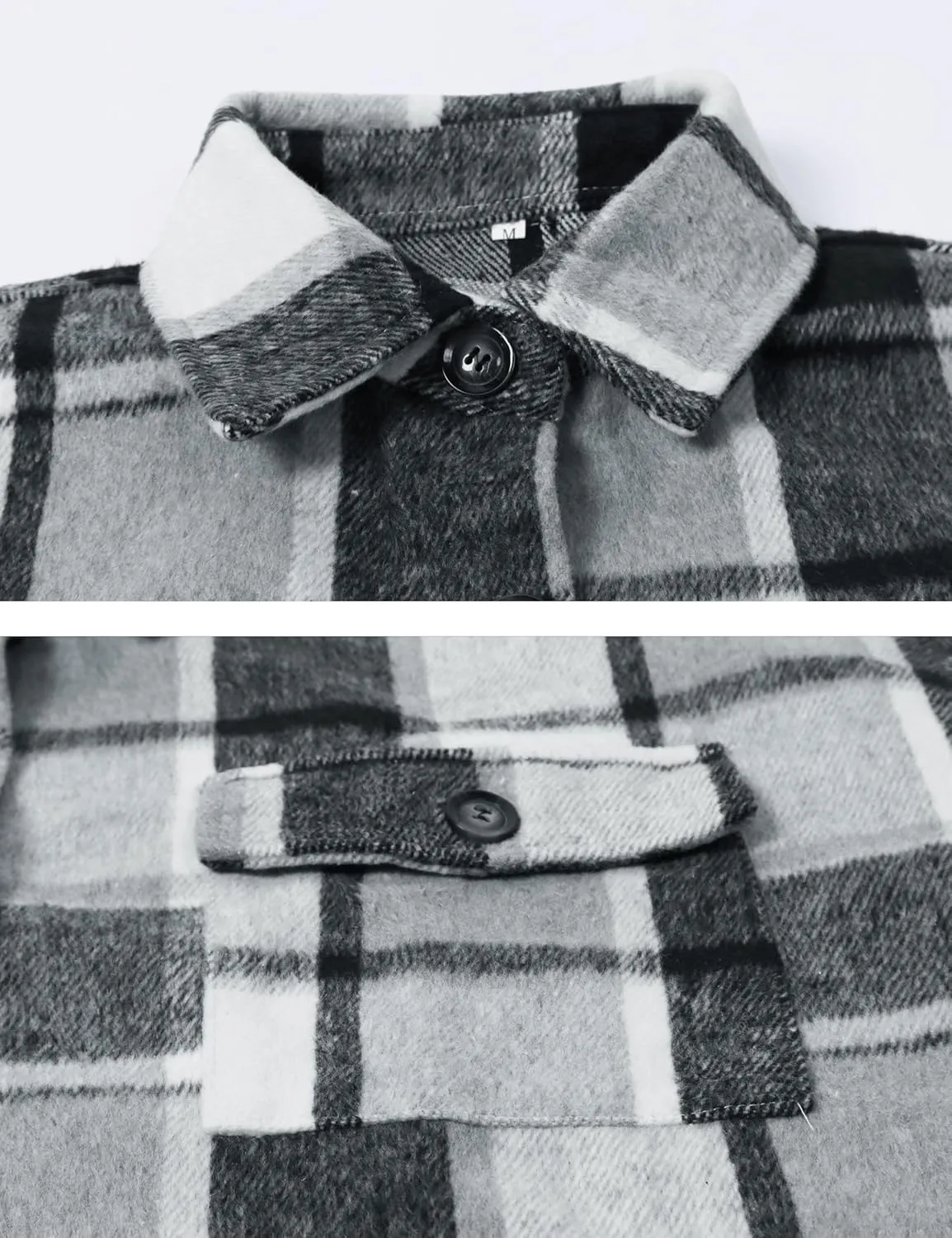 PUWEI Women's Casual Lapel Button Down Long Plaid Shirt Coat Tartan Shacket Jacket