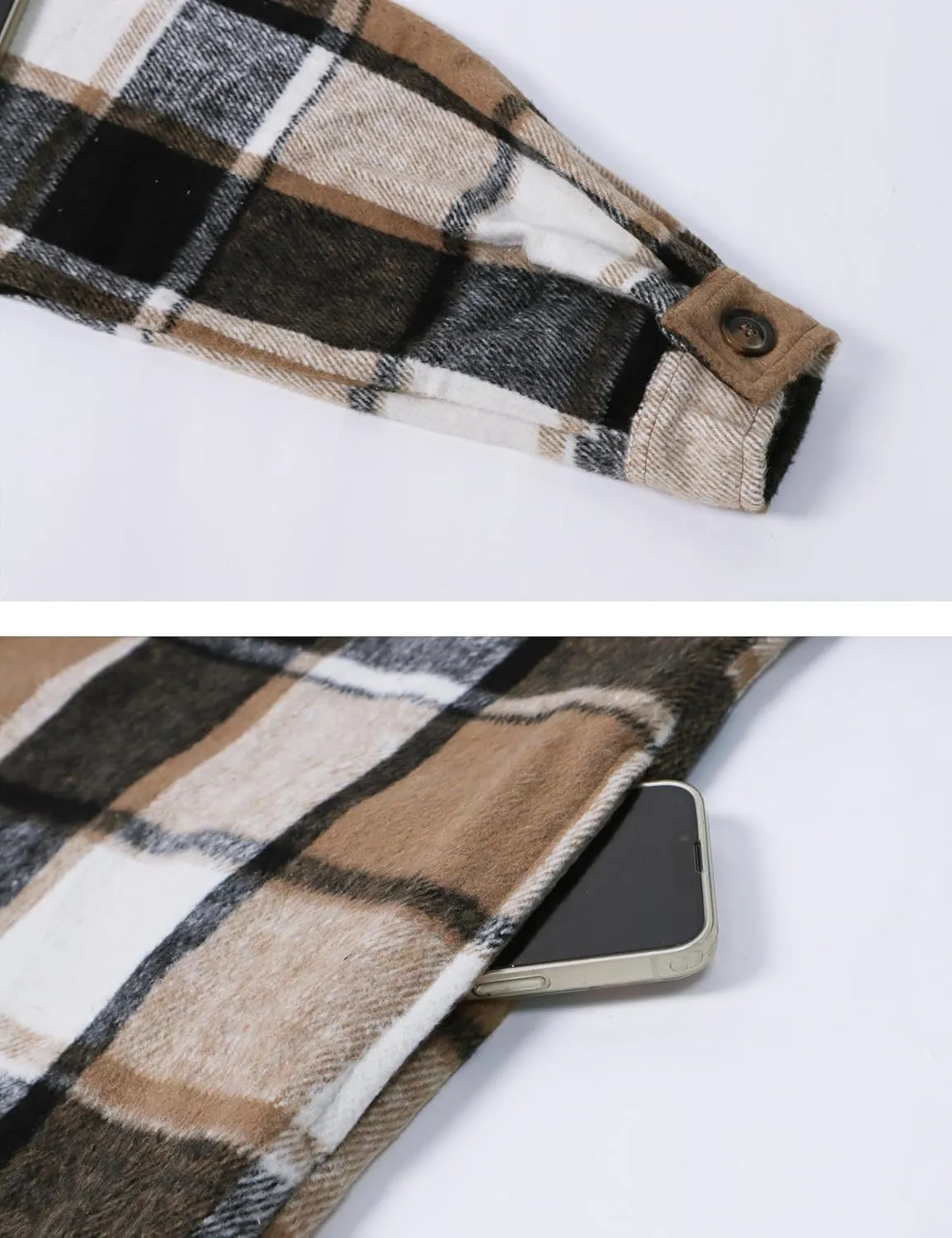 PUWEI Women's Casual Lapel Button Down Long Plaid Shirt Coat Tartan Shacket Jacket