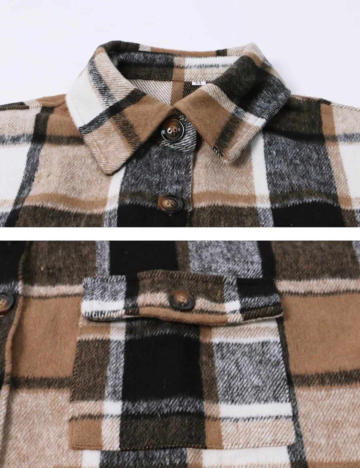 PUWEI Women's Casual Lapel Button Down Long Plaid Shirt Coat Tartan Shacket Jacket