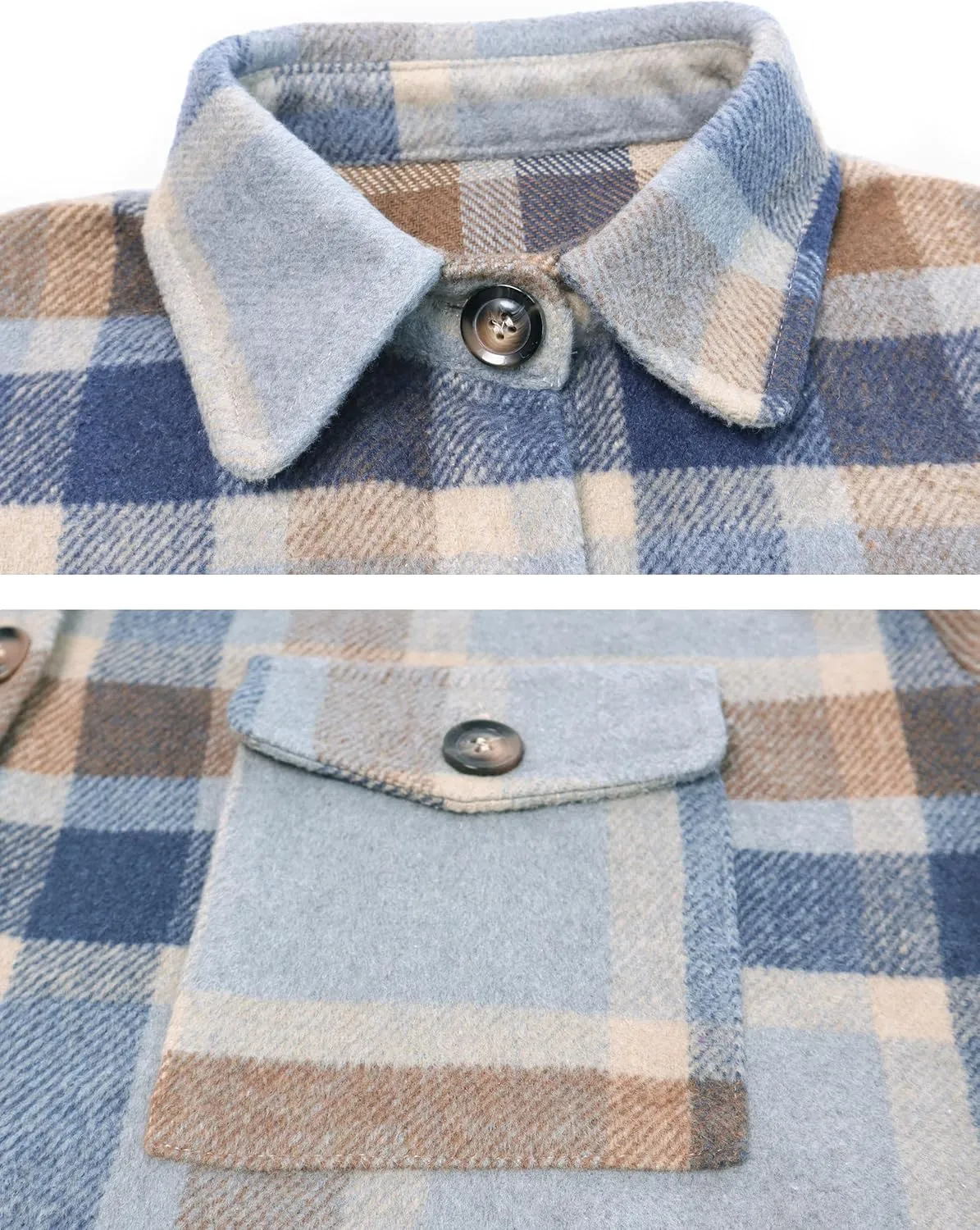 PUWEI Women's Casual Lapel Button Down Long Plaid Shirt Coat Tartan Shacket Jacket