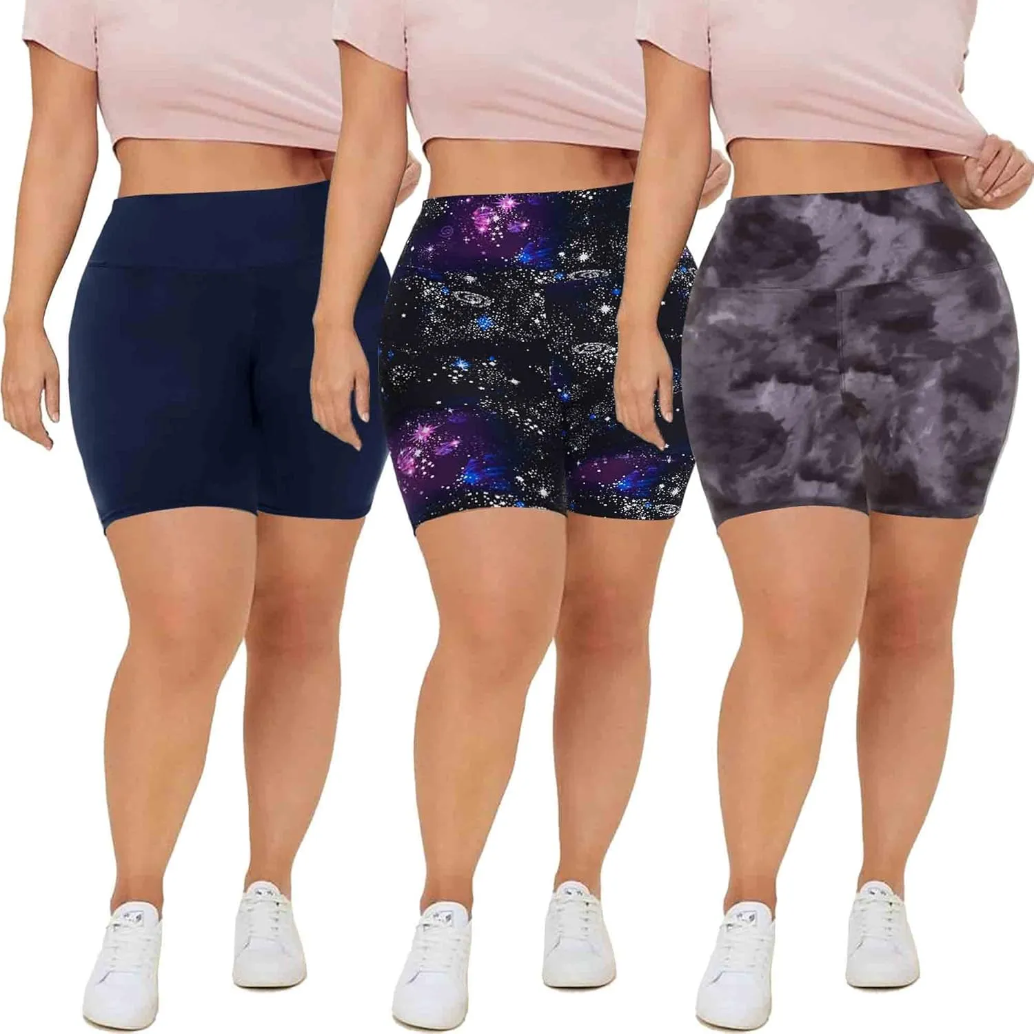 QGGQDD 3 Pack Plus Size Biker Shorts for Women  8" High Waisted Black Shorts for Yoga Workout (2X 3X 4X)