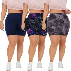 QGGQDD 3 Pack Plus Size Biker Shorts for Women  8" High Waisted Black Shorts for Yoga Workout (2X 3X 4X)