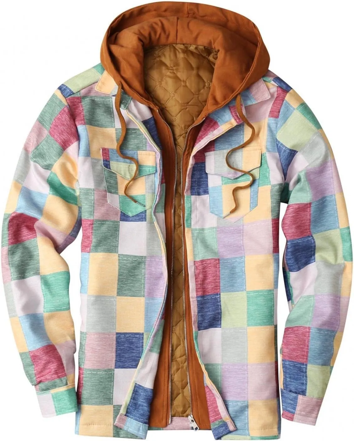 QWENTMTNTY Hooded Sweatshirts for Men Hoodie Zipper Cotton Padded Shirt Jacket Button Down Heavyweight Thermal Outwear Winter Coats