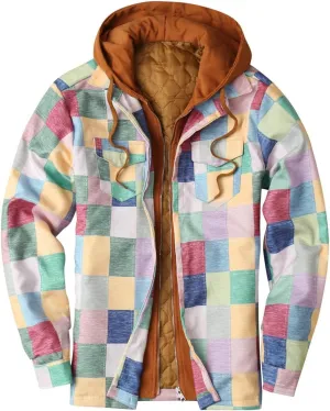 QWENTMTNTY Hooded Sweatshirts for Men Hoodie Zipper Cotton Padded Shirt Jacket Button Down Heavyweight Thermal Outwear Winter Coats