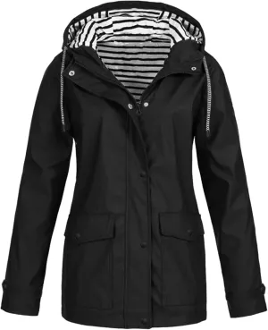 Rain Jacket Women,2024 Trendy Lightweight Zip Up Button Hooded Waterproof Windbreaker For Hiking Outdoor Travel